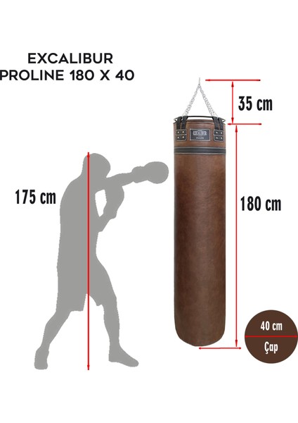 Proline Steel Salon Tipi Profesyonel Çemberli Boks Torbası 180 x 40 Kahve fiyatları