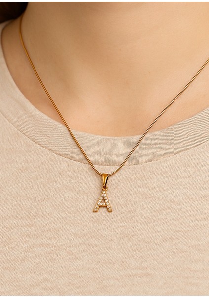 Fıora Çelik Zirkon Taşlı Harf Kolye Sade Şık Gold Ayarlanabilir Zincir Tüm Alfabe fiyatları