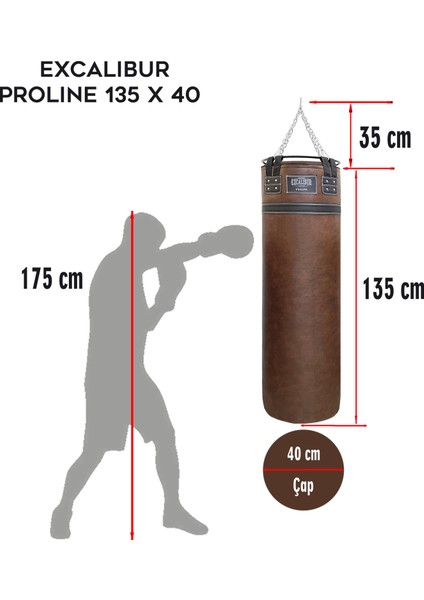 Proline Steel Salon Tipi Profesyonel Çemberli Boks Torbası 135 x 40 Kahve fiyatları
