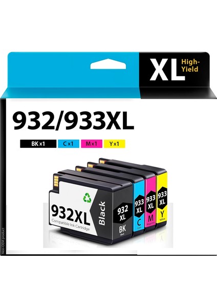 932XL/933XL (932/933) Hp Officejet 6100, 6600, 7110, 7510, 7610 Yazıcı Uyumlu 4 Renk Muadil Kartuş Seti modelleri
