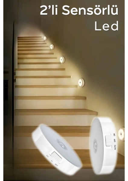 2'li Hareket Sensörlü Kablosuz USB LED Lamba Beyaz Işık
