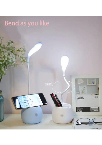 Beyaz LED Slim Şarjlı Masa Lambası, Kalemlik ve Telefon Tutacaklı, Esnek Okuma Işığı modelleri