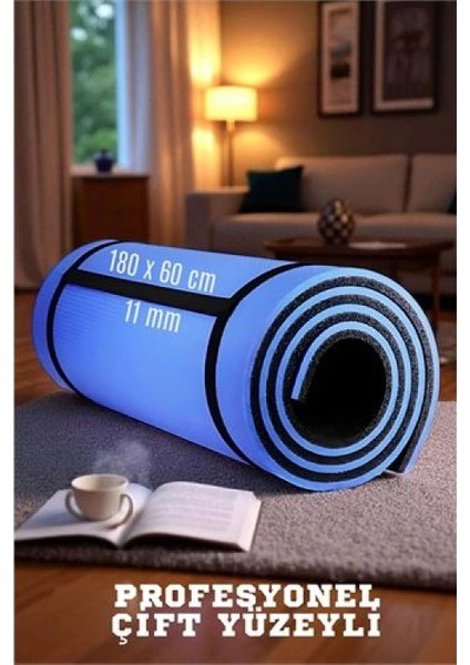 Modacar Pilates Matı- Spor Matı - Yoga Matı 11 mm Çift Taraflı Mavi