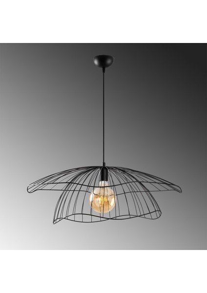 Mantar Büyük Tekli Tel Sarkıt Avize Siyah, Sarkıt Lamba Aydınlatma MANTAR-6500-XL