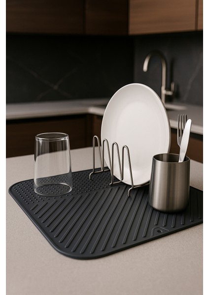 Silikon Bulaşık Kurutma Matı Su Toplamaz Kaydırmaz Bulaşıklık Tencere Altlığı 28X36 cm
