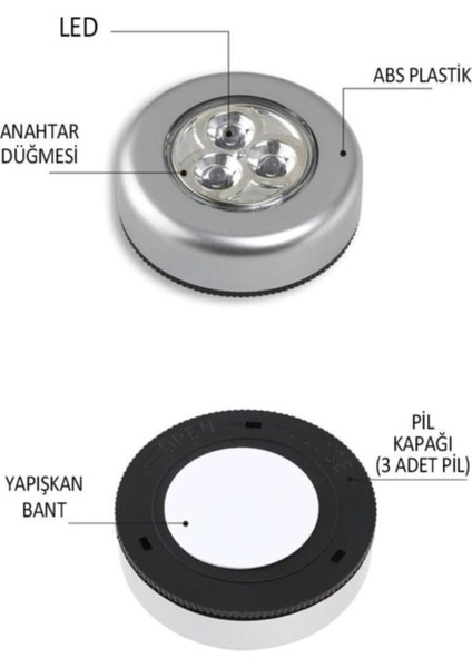 Iki Adet Kablosuz, Dokunmatik, Pilli, 3 Ledli Aydınlatma, Beyaz Renkli Set indirimleri