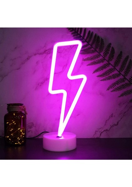 Pembe Yıldırım Şimşek Şeklinde USB ve Pilli Neon Masa Lambası fiyatları