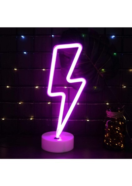 Pembe Yıldırım Şimşek Şeklinde USB ve Pilli Neon Masa Lambası modelleri