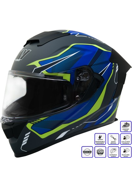 Gp My Helmet MKS001-EGBY Yarış Spoiler Güneş Vizörlü Şeffaf Full Face Motosiklet Kaskı L