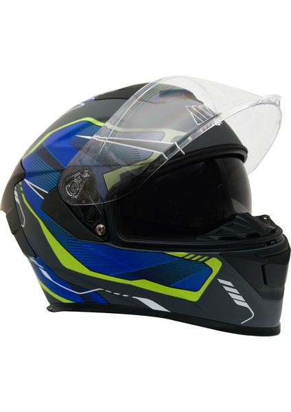 Gp My Helmet MKS001-EGBY Yarış Spoiler Güneş Vizörlü Şeffaf Full Face Motosiklet Kaskı L modelleri