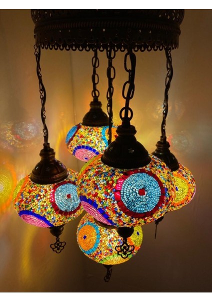 Renkli Cam Mozaik Tavan Sarkıtlı Dekoratif Avize, 5'li Set fiyatları