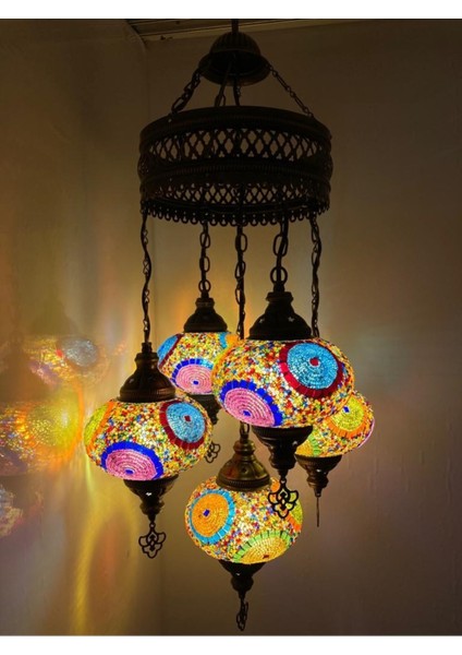 Renkli Cam Mozaik Tavan Sarkıtlı Dekoratif Avize, 5'li Set indirimleri