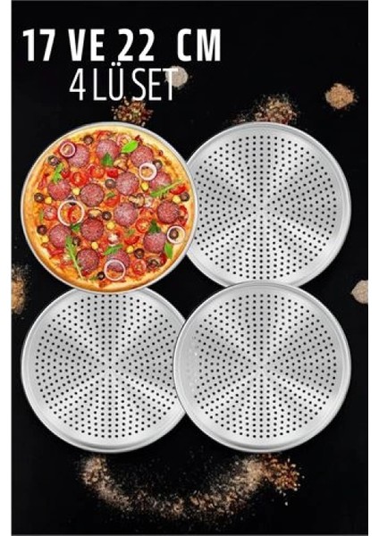 Delikli Pizza Lahmacun Tepsisi Çelik 17 ve 22 cm 4 Lü Set fiyatları