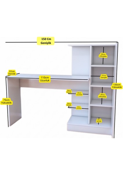 Modern Mdf Beyaz Kitaplıklı Çalışma Masası