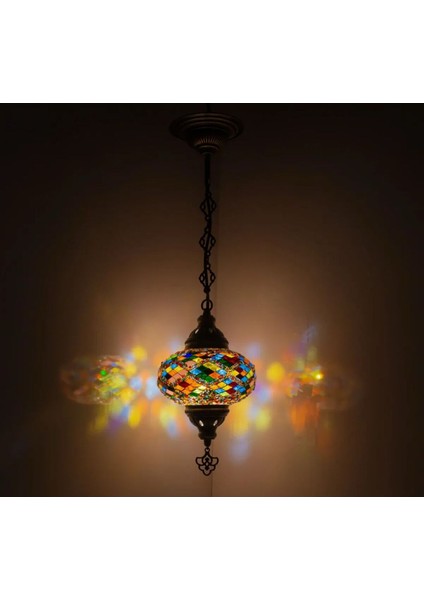 Lacivert Mozaik Sarkıt Avize, Otantik Bohem Tarzı Şık Aydınlatma Seçeneği