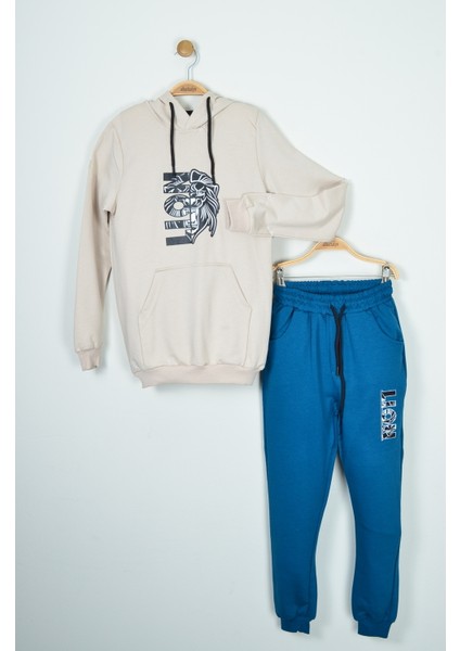 Aslan Baskılı Kapüşonlu 2’li Erkek Çocuk Takımı(11-14)