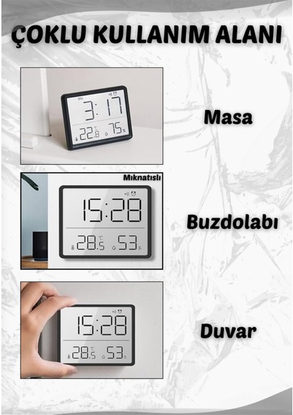 Beyaz Dijital Duvar Saati, Termometre, Nem Ölçer, Alarm, LCD Ekran, Masa ve Duvara Takılır fırsatları