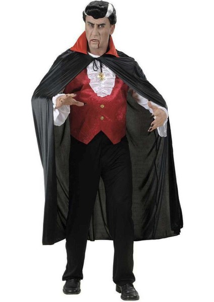 Kırmızı Yakalı Siyah Dracula Pelerin 120 cm