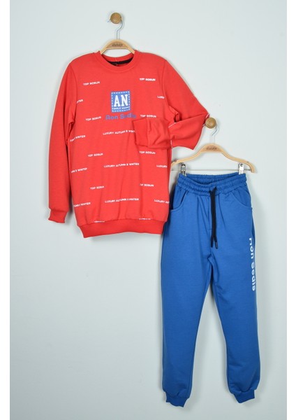 Kırmızı Sweat & Saks Mavi Eşofman Alt 2’li Erkek Çocuk Takımı(11-14)
