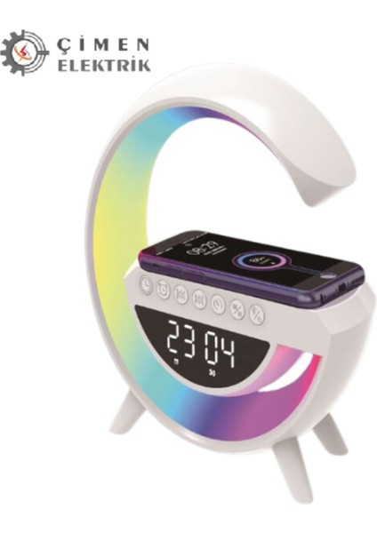 Kablosuz Bluetooth Masa Lambası ve Hoparlör, Renkli Rgb Işık, Beyaz