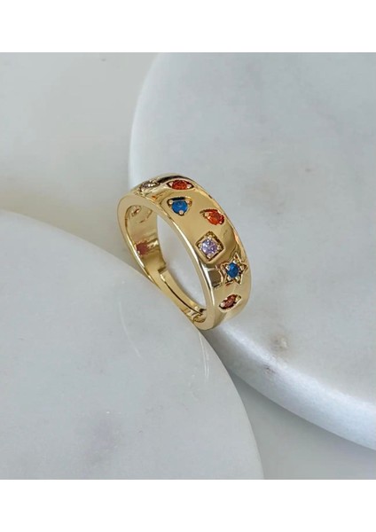 Çelik Renkli Taşlı Yüzük