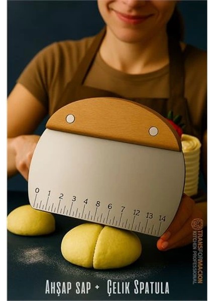 Modacar Pasta Spatulası - Profesyonel Hamur Sıyırıcı - Ölçü Cetvelli Pasta Hamur Spatulası