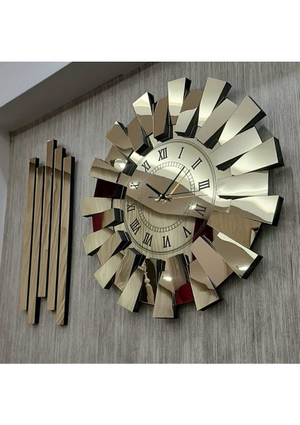 3D Aynalı Piyano Modeli, Altın Renkli Lambiri ve Roma Rakamlı 3'lü Duvar Saati modelleri