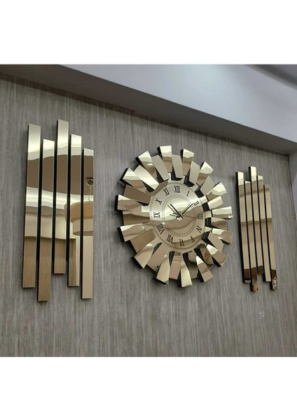 3D Aynalı Piyano Modeli, Altın Renkli Lambiri ve Roma Rakamlı 3'lü Duvar Saati fırsatları