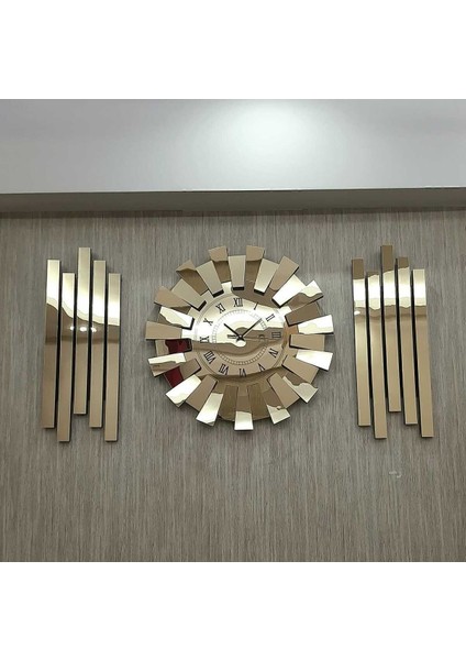 3D Aynalı Piyano Modeli, Altın Renkli Lambiri ve Roma Rakamlı 3'lü Duvar Saati