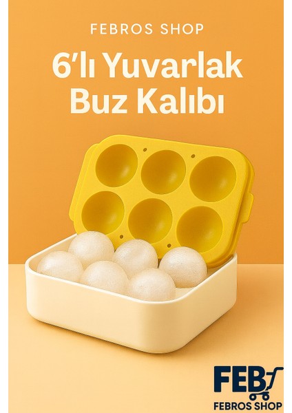 6’lı Sarı Silikon Yuvarlak Buz Kalıbı – Kahve, Içecek, Kokteyller Için Yuvarlak Buz Kalıbı