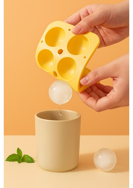 6’lı Sarı Silikon Yuvarlak Buz Kalıbı – Kahve, Içecek, Kokteyller Için Yuvarlak Buz Kalıbı