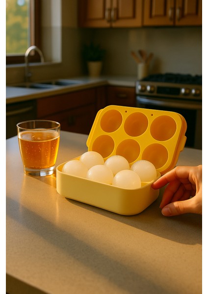 6’lı Sarı Silikon Yuvarlak Buz Kalıbı – Kahve, Içecek, Kokteyller Için Yuvarlak Buz Kalıbı