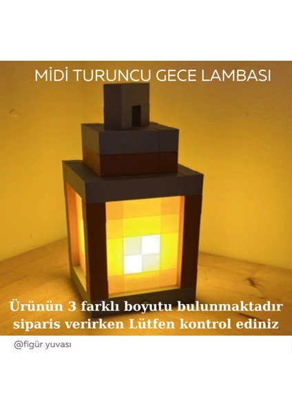 Minecraft Temalı Midi Turuncu Gece Lambası, Figür Yuvasıyla Keyifli Atmosfer Sağlar