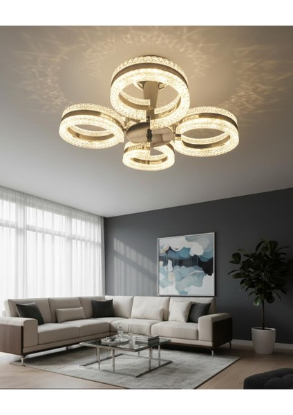 Alya 4lü Krom Plafonyer Avize 3 Renk LED Secenekli Kumandalı Avize fiyatları