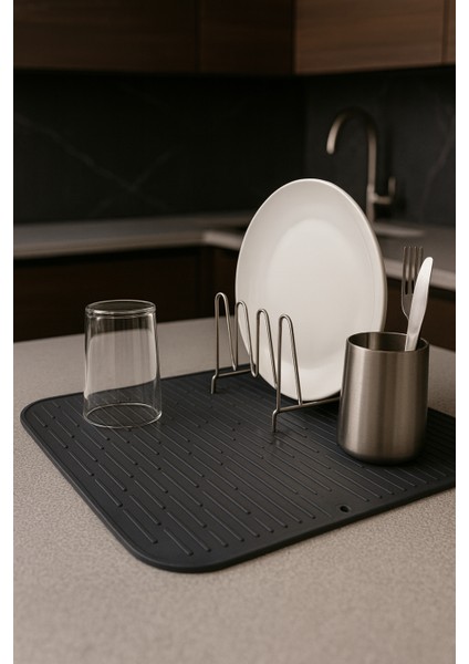 Silikon Bulaşık Kurutma Matı Su Toplamaz Kaydırmaz Bulaşıklık Tencere Altlığı 40X31 cm