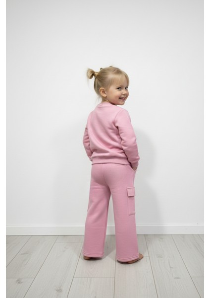 Kalp Nakışlı Pembe Geniş Paça Çocuk Eşofman Takımı (3-10 Yaş) fiyatları