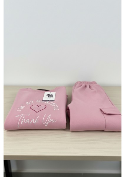 Kalp Nakışlı Pembe Geniş Paça Çocuk Eşofman Takımı (3-10 Yaş) indirimleri