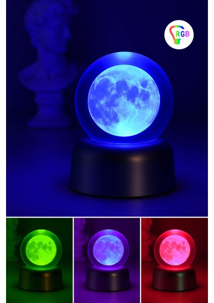 3D Ay ve Gezegen Temalı Işıklı Cam Küre Dekor, Şık Hediye Seçeneği