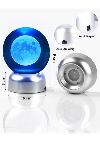 3D Ay ve Gezegen Temalı Işıklı Cam Küre Dekor, Şık Hediye Seçeneği modelleri