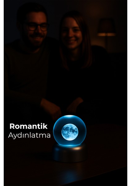 3D Ay ve Gezegen Temalı Işıklı Cam Küre Dekor, Şık Hediye Seçeneği fırsatları