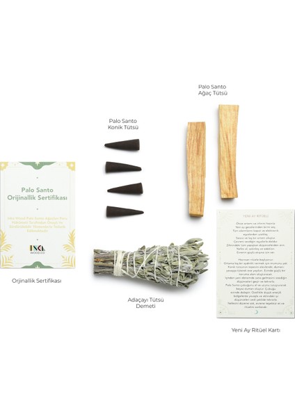 Inka Mountain Tütsü Seti, Palo Santo Konik Tütsü, Adaçayı Tütsü, Palo Santo Çubuk Tütsü