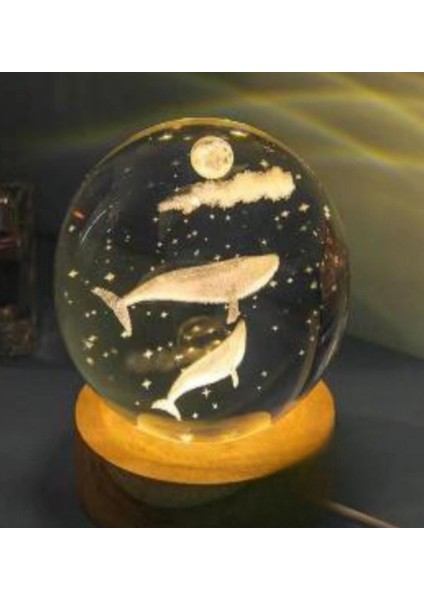 Küresel LED Işık USB Ahşap Tabanlı 3D Masaüstü Dekor Mini Lamba