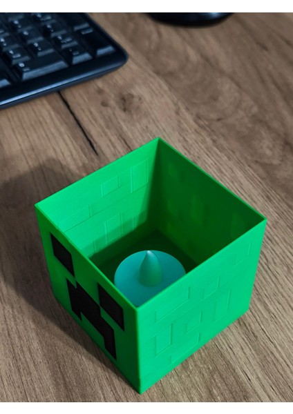 Yeşil Minecraft Creeper Kafası Aydınlatma Masa Lambası, LED Mum Hediyeli modelleri