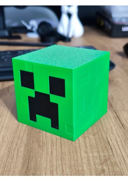 Yeşil Minecraft Creeper Kafası Aydınlatma Masa Lambası, LED Mum Hediyeli indirimleri