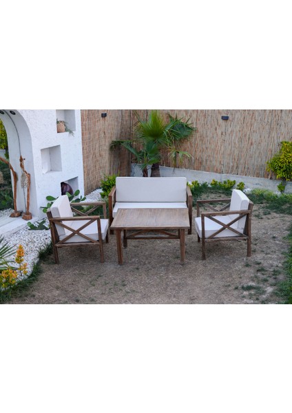 Ahşap Bahçe Mobilyası Balkon Takımı 2+1+1+Masa