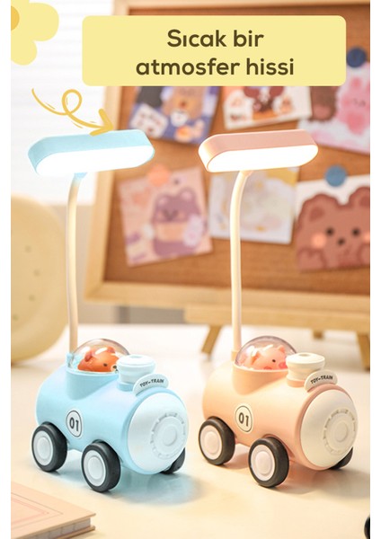 Sevimli Tren, 360 Dönen Kalem Traşlı LED Gece Lambası - Mavi modelleri