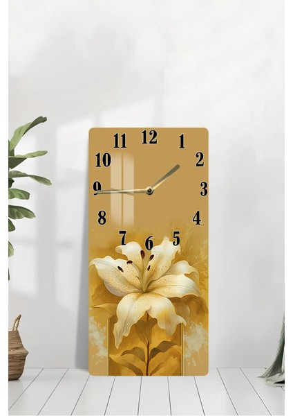 Renkli Lilyum Çiçek Desenli Temperli Cam Tablo Saat 30X60 cm modelleri