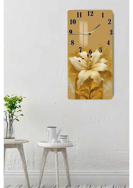 Renkli Lilyum Çiçek Desenli Temperli Cam Tablo Saat 30X60 cm indirimleri