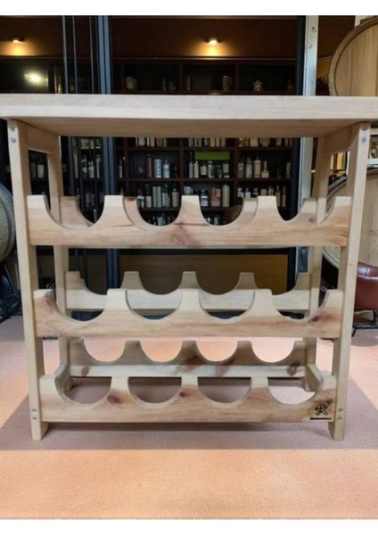 3 Katlı Ahşap Eskitme Şaraplık ve Şişelik Mini Bar Rafı