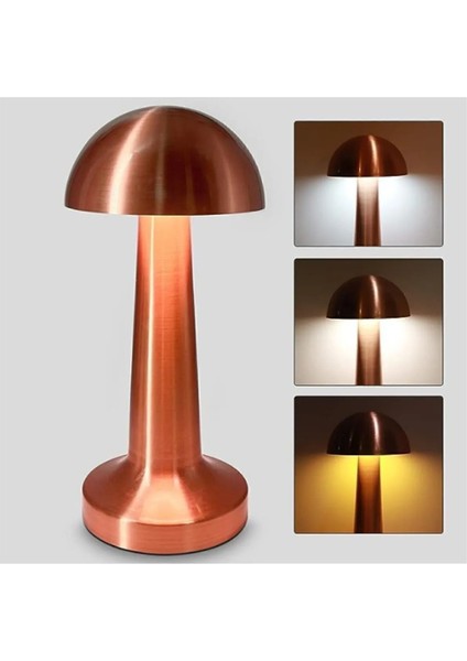 Şarjlı Bronz Renkli Ayarlanabilir Mantar Masa Lambası, Şık ve Kullanışlı Aydınlatma Seçeneği